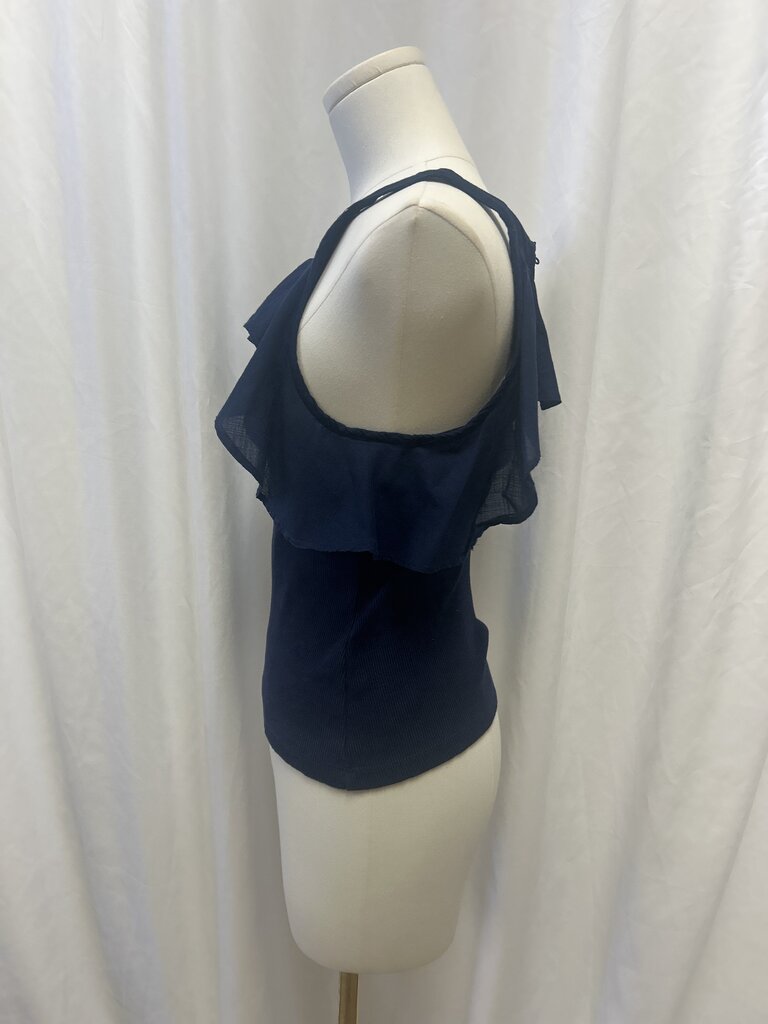 Maeve Navy Ruffle Ribbed Tank