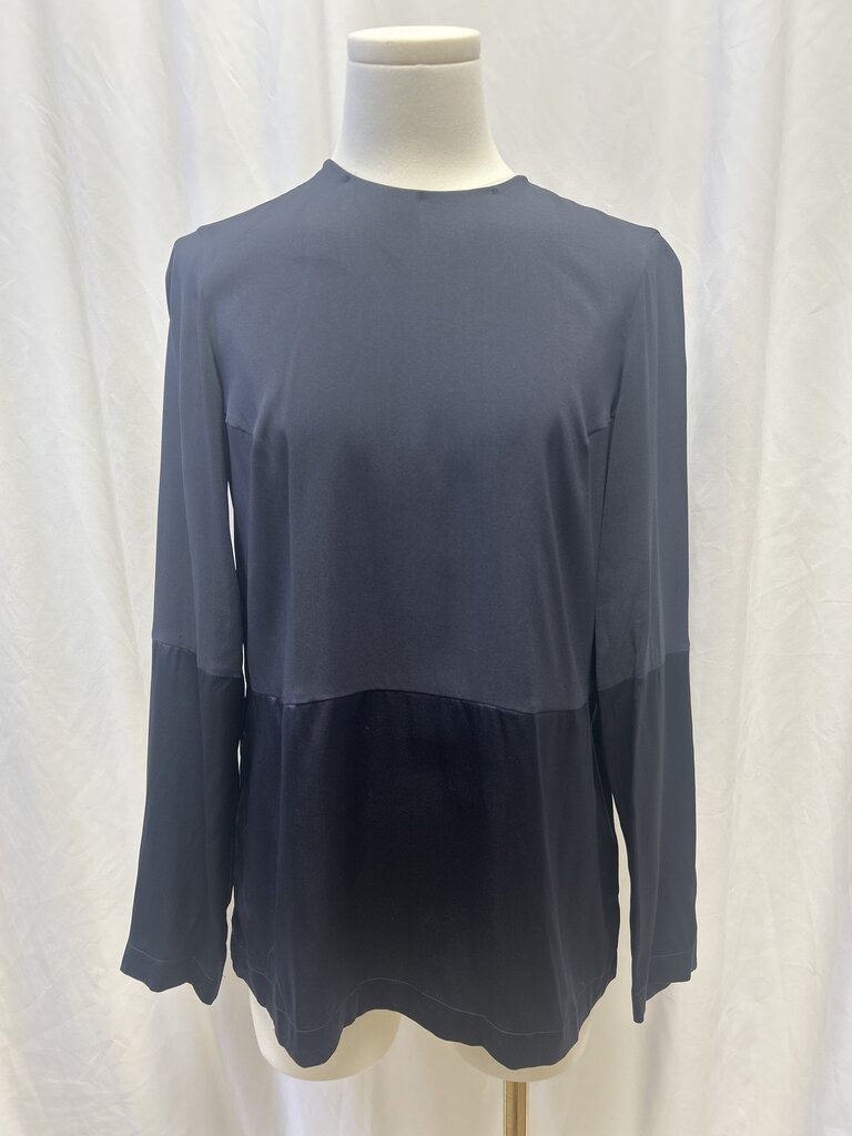 Brunelloo Cucinelli Navy Long Sleeve Silk Crew Top