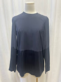 Brunelloo Cucinelli Navy Long Sleeve Silk Crew Top