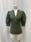 Olive Puff Sleeve Ribbed Top