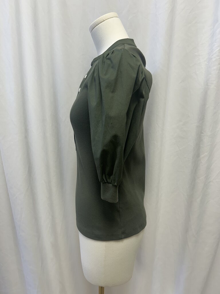 Olive Puff Sleeve Ribbed Top