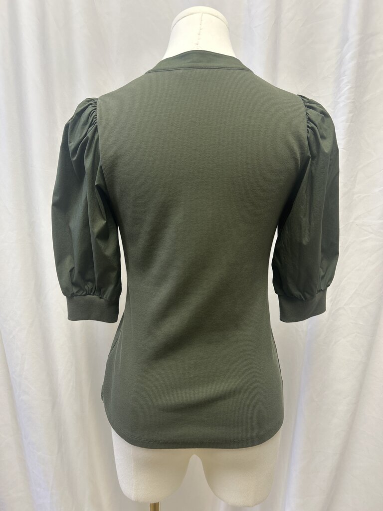 Olive Puff Sleeve Ribbed Top
