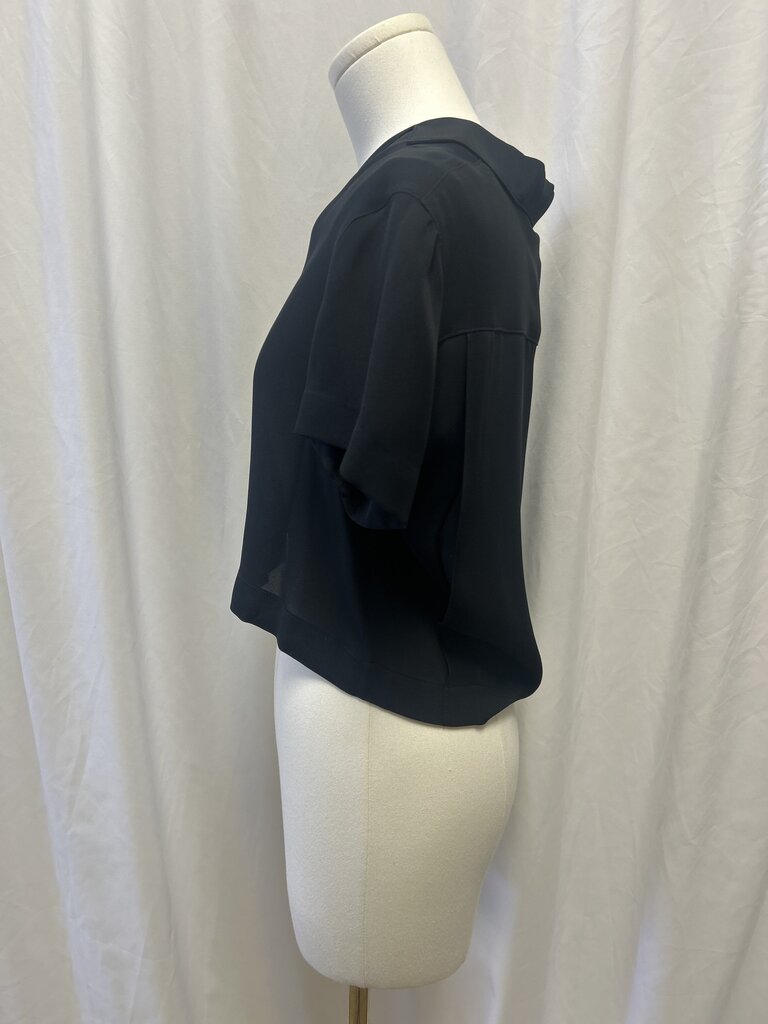 Black Short Sleeve Cropped Button Up