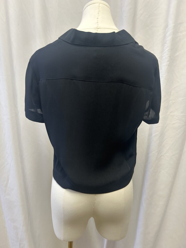 Black Short Sleeve Cropped Button Up