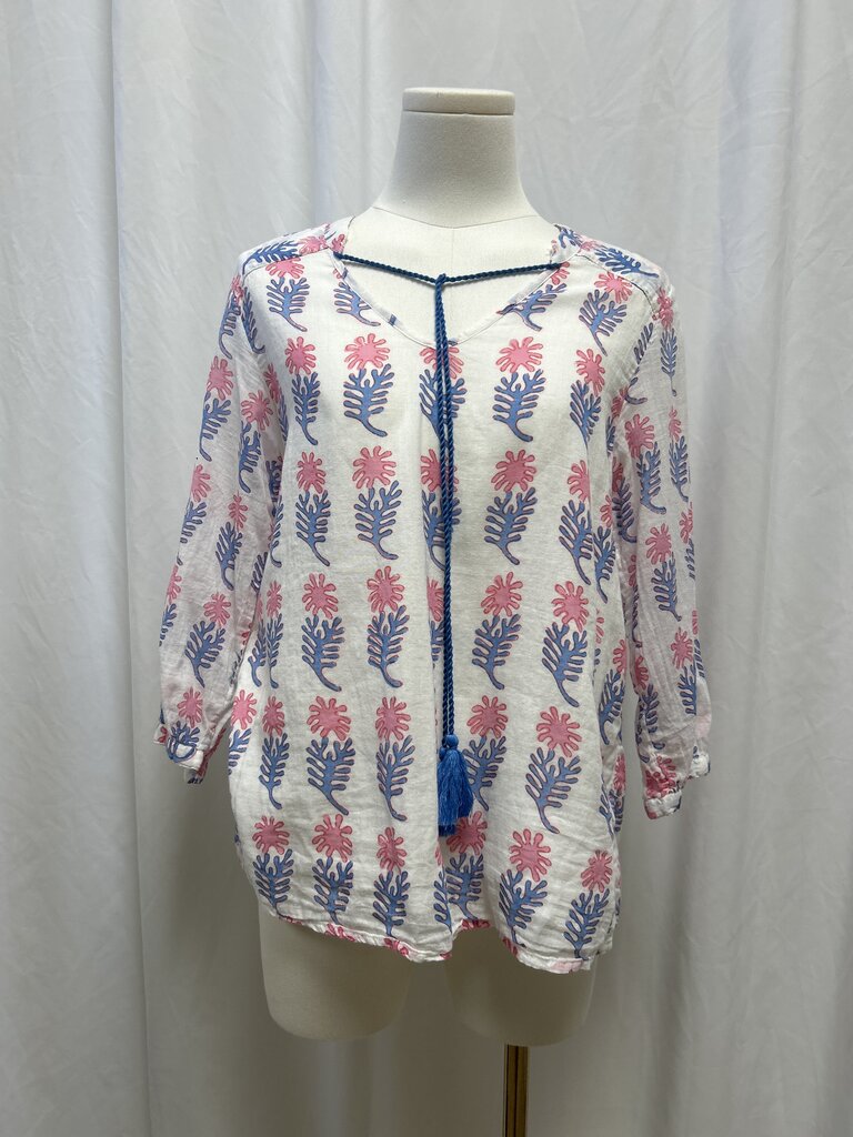 White Floral Sheer V-Neck Top