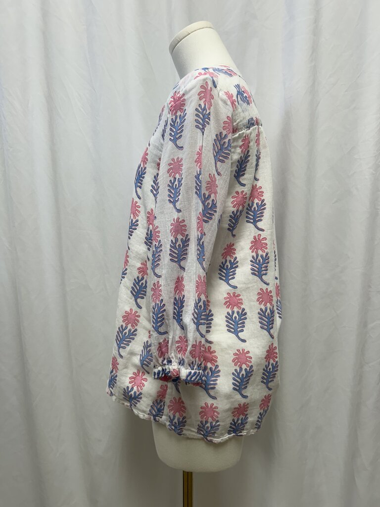 Oliphant White Floral Sheer V-Neck Top