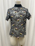 Black Lace Floral Short Sleeve Top