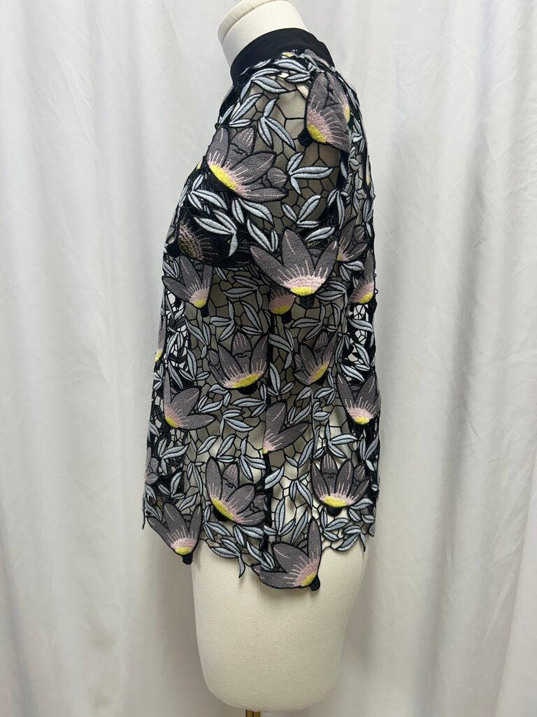 Black Lace Floral Short Sleeve Top