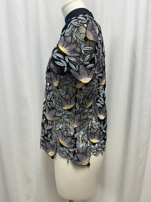 Black Lace Floral Short Sleeve Top