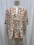Ulla Johnson Cream Floral Sheer Short Sleeve V-Neck Blouse