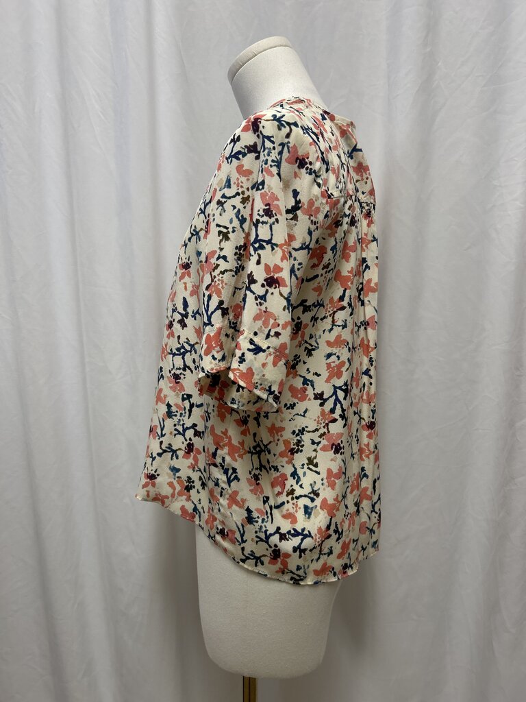 Ulla Johnson Cream Floral Sheer Short Sleeve V-Neck Blouse