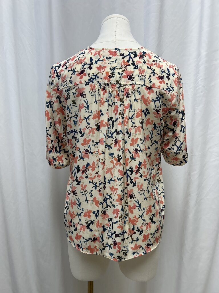 Ulla Johnson Cream Floral Sheer Short Sleeve V-Neck Blouse