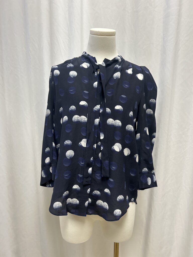 Black Patterned Three Quarter Sleeve Tie Button Up
