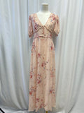 LoveShackFancy Short Sleeve V-Neck Floral Maxi Dress
