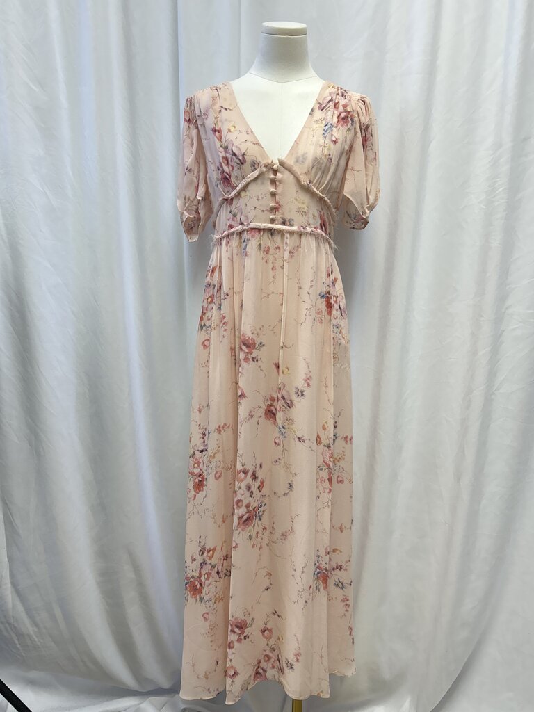 LoveShackFancy Short Sleeve V-Neck Floral Maxi Dress