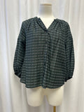 Green Check Puff Sleeve Button Up
