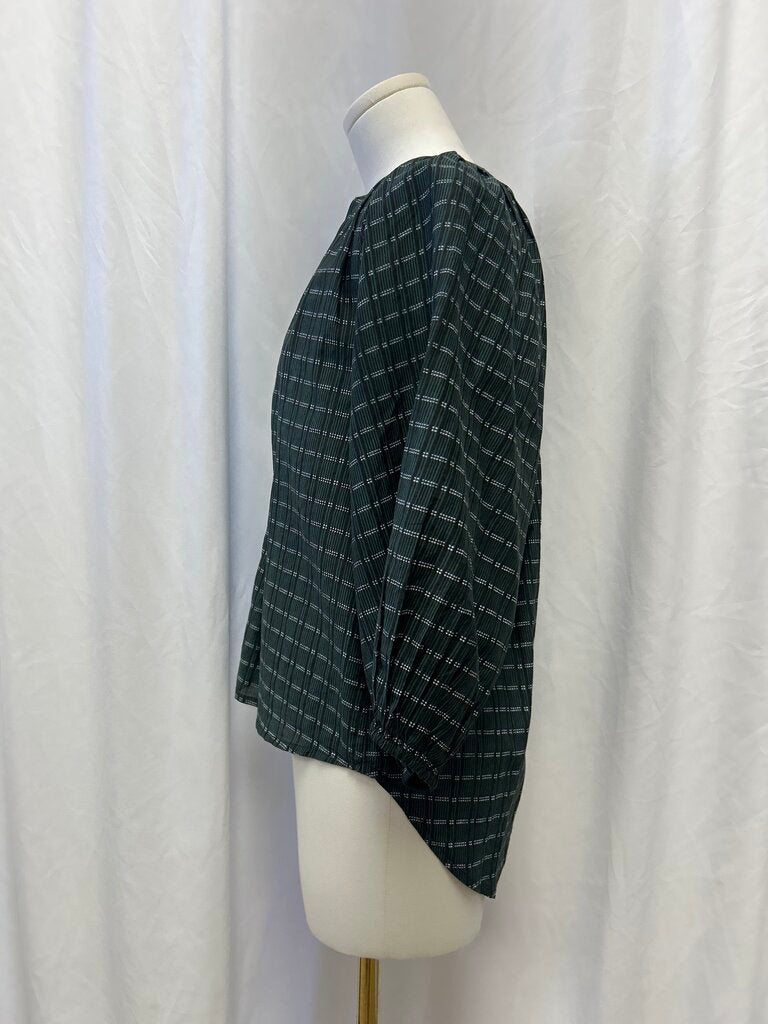 Apiece Apart Green Check Puff Sleeve Button Up
