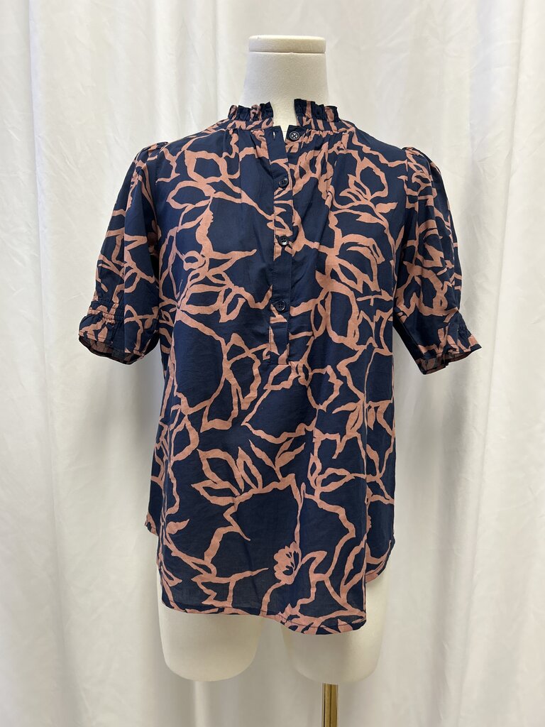 Apiece Apart Navy Floral Short Sleeve Top