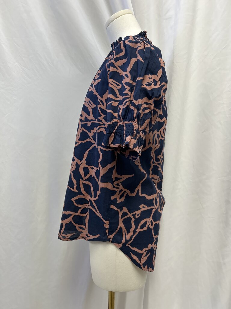 Navy Floral Short Sleeve Top