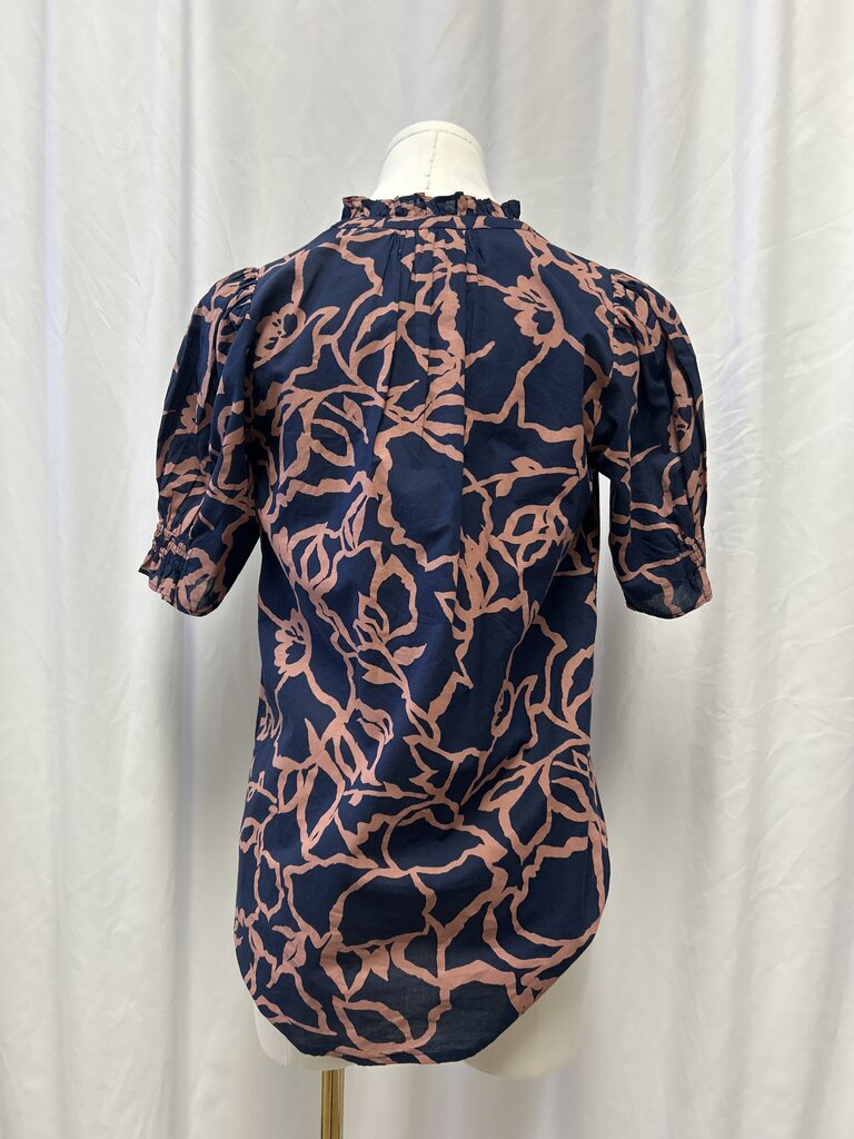 Navy Floral Short Sleeve Top