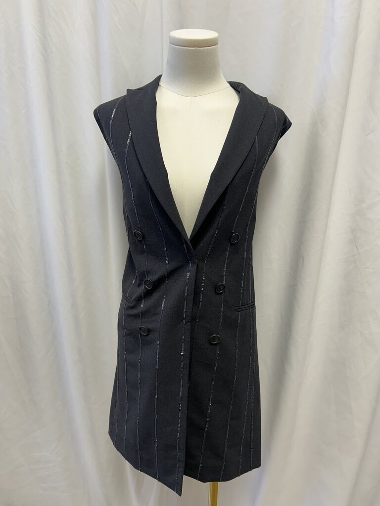 Brunello Cucinelli Virgin Wool Double Breasted Blazer Dress w/ Sequin Pinstripe