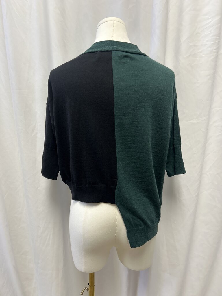 Colorblock Asymmetrical Short Sleeve Sweater