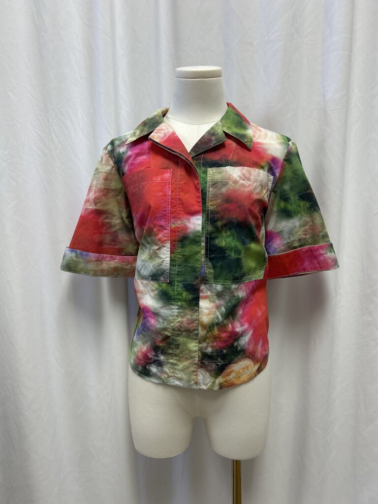 Abstract Printed Short Sleeve Blouse