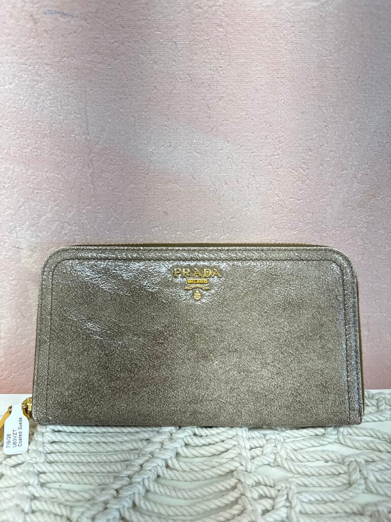 Prada Coated Suede Continental Wallet (Interior Zipper Sticks Occasionally)
