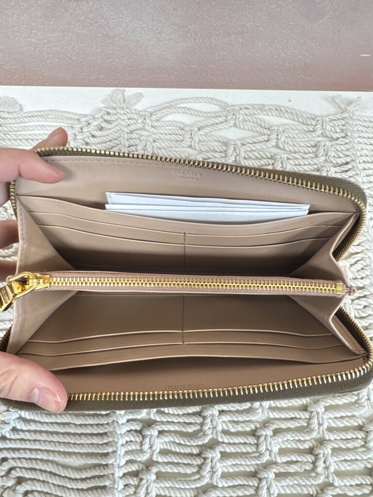 Prada Coated Suede Continental Wallet (Interior Zipper Sticks Occasionally)