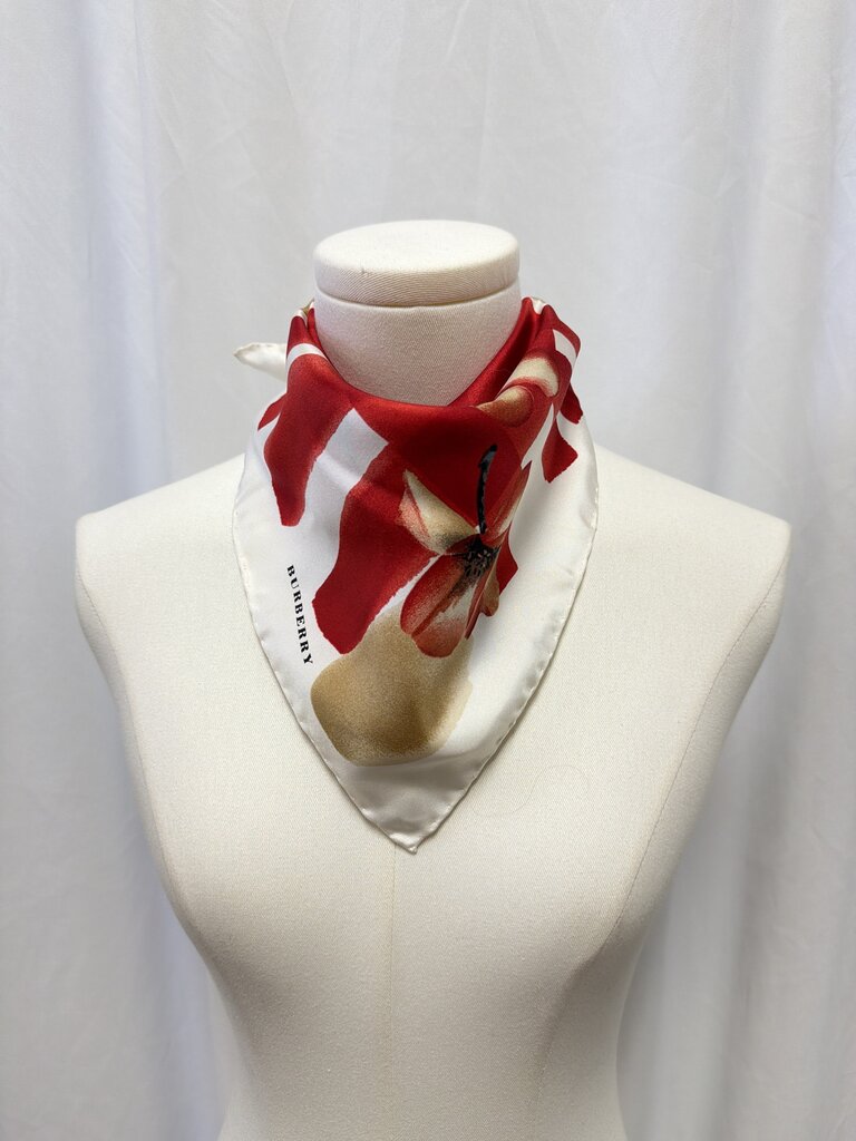 Burberry "Scattered Florals" Check Watercolor Print Silk Scarf
