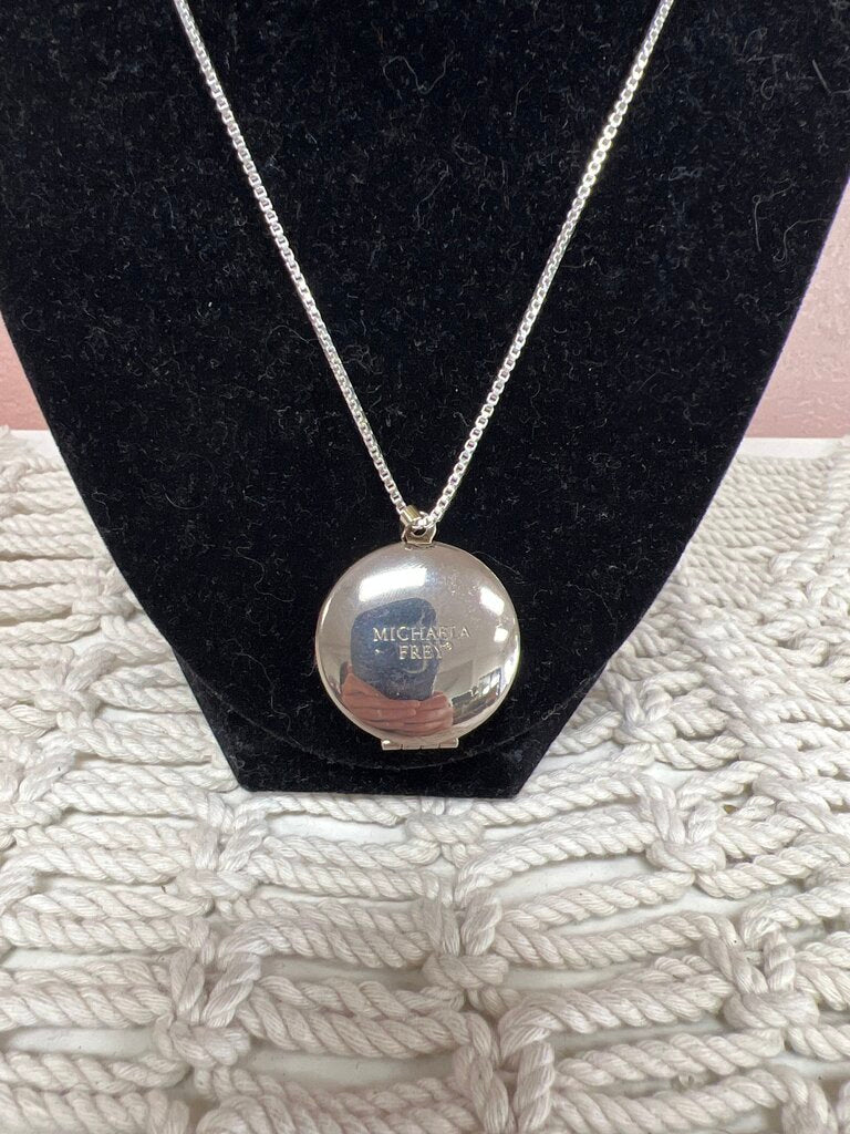 Michaela Frey Blue Floral Locket w/ Sterling Silver Chain