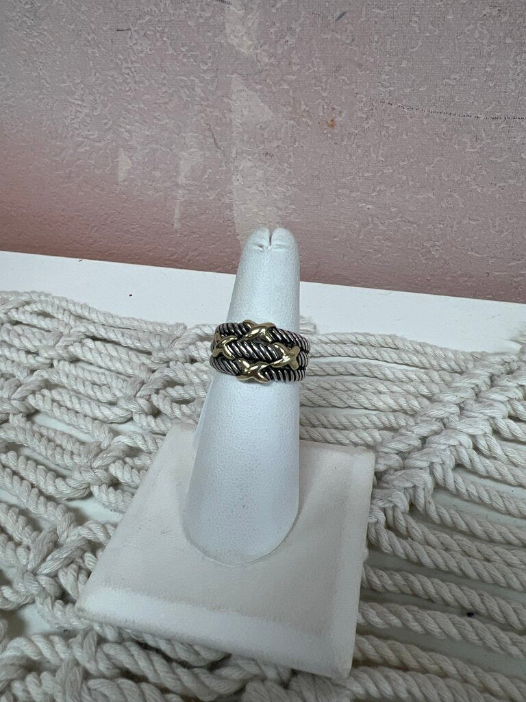 David Yurman Two Tone 14k Gold and Sterling Silver Cable Ring