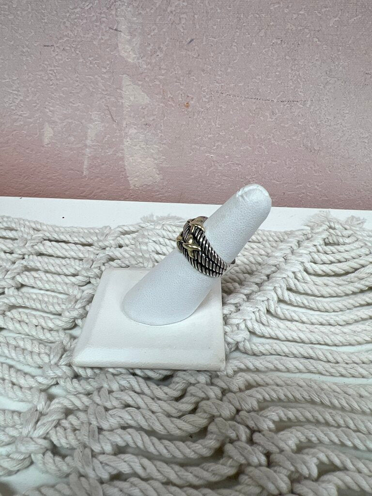 David Yurman Two Tone 14k Gold and Sterling Silver Cable Ring