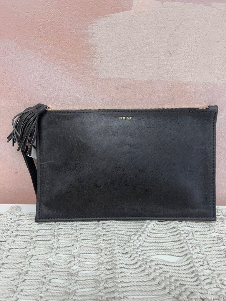 Fount Large Leather Tassel Clutch w/ Dustbag
