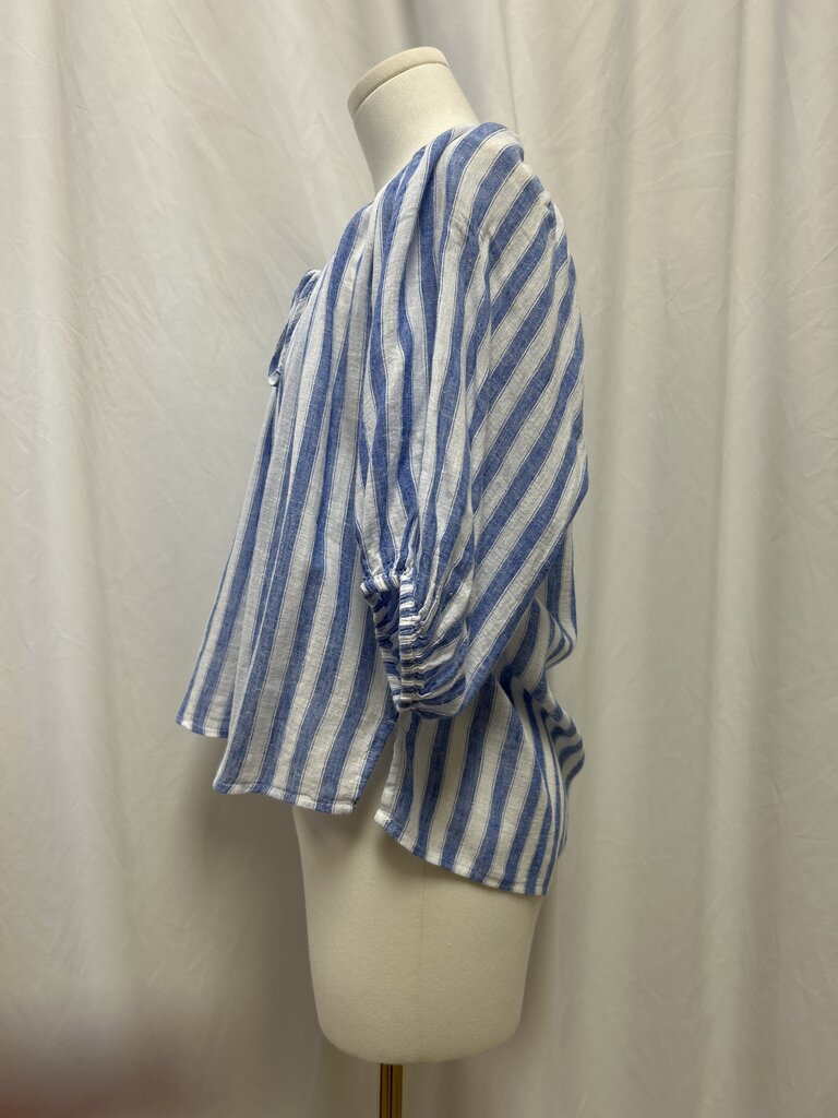 Rails Linen Blend Striped Tie Neck Blouse