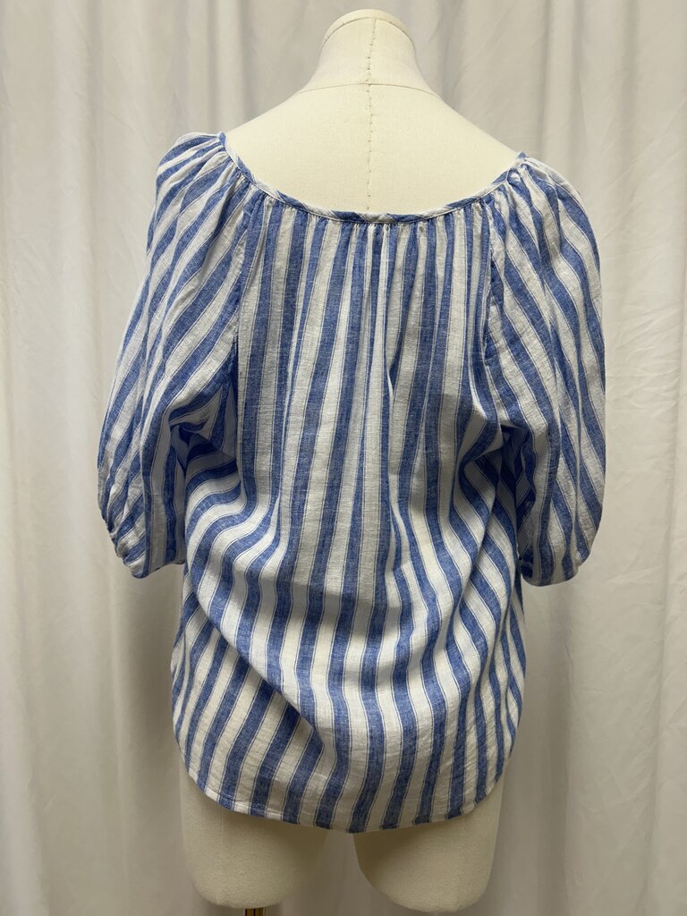 Rails Linen Blend Striped Tie Neck Blouse