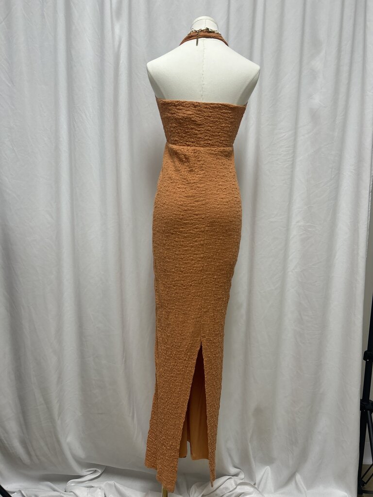 Camila Coelho Crinkle Halter Top Chain Necklace Maxi Dress
