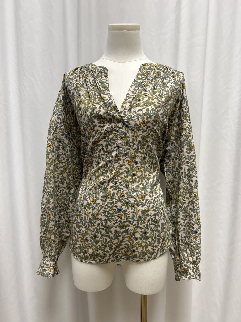 Xirena Cotton Long Sleeve Floral V-Neck Top