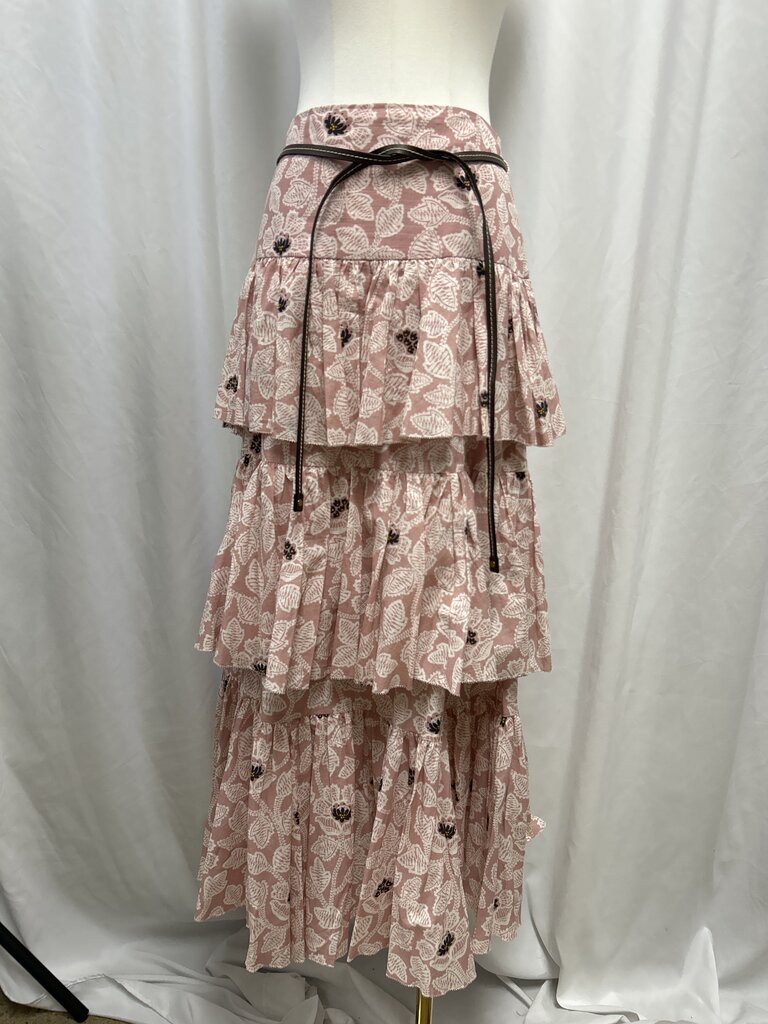 Zimmermann Layered Floral Maxi Skirt w/ Leather Belt NWT