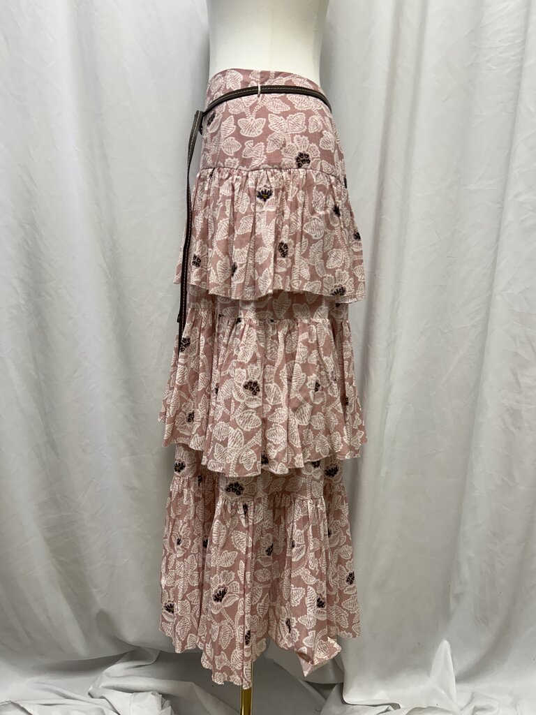 Zimmermann Layered Floral Maxi Skirt w/ Leather Belt NWT