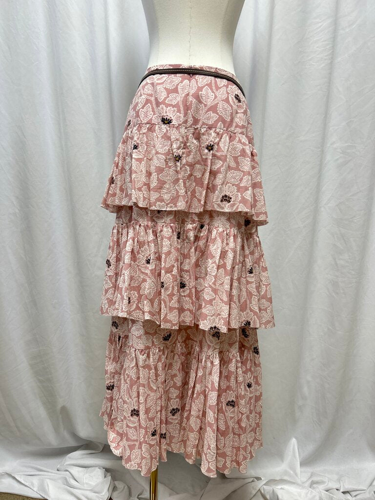 Zimmermann Layered Floral Maxi Skirt w/ Leather Belt NWT