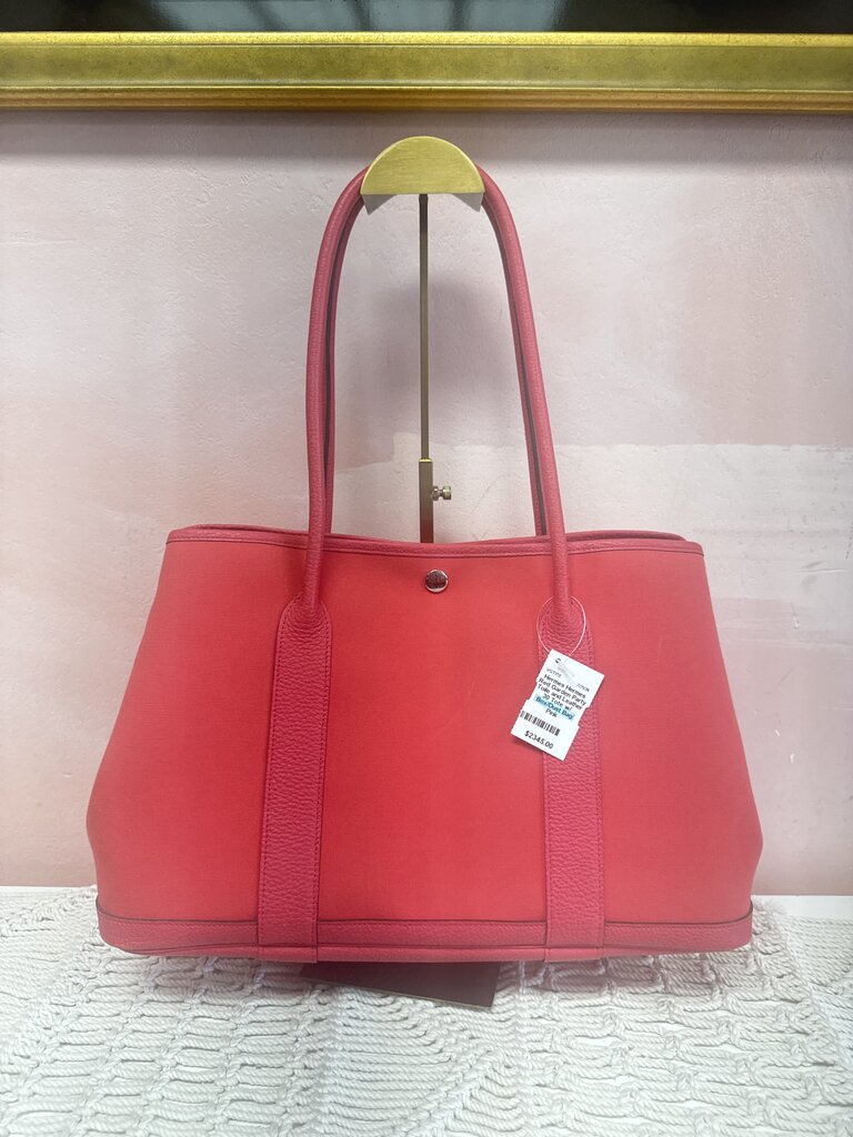 Hermes Red Garden Party Toile and Leather 30 Tote w/ Box/Dust Bag