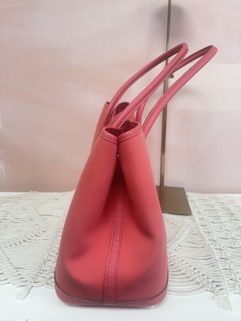 Hermes Red Garden Party Toile and Leather 30 Tote w/ Box/Dust Bag
