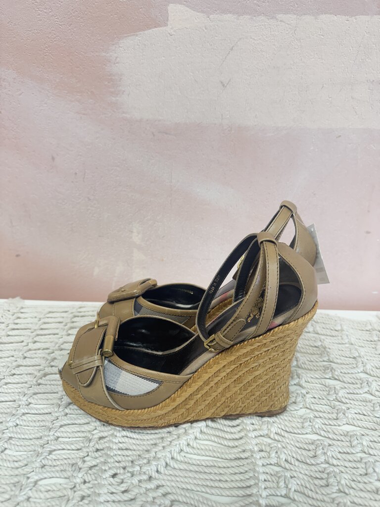 Burberry House Check Leather Espadrille Wedge