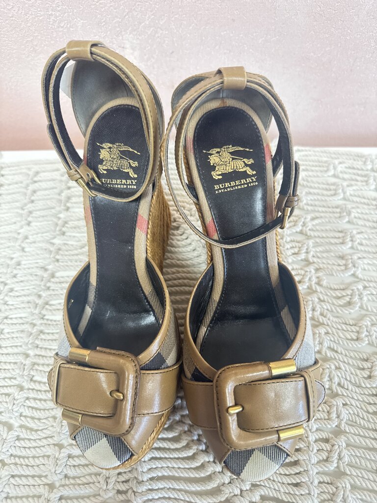 Burberry House Check Leather Espadrille Wedge