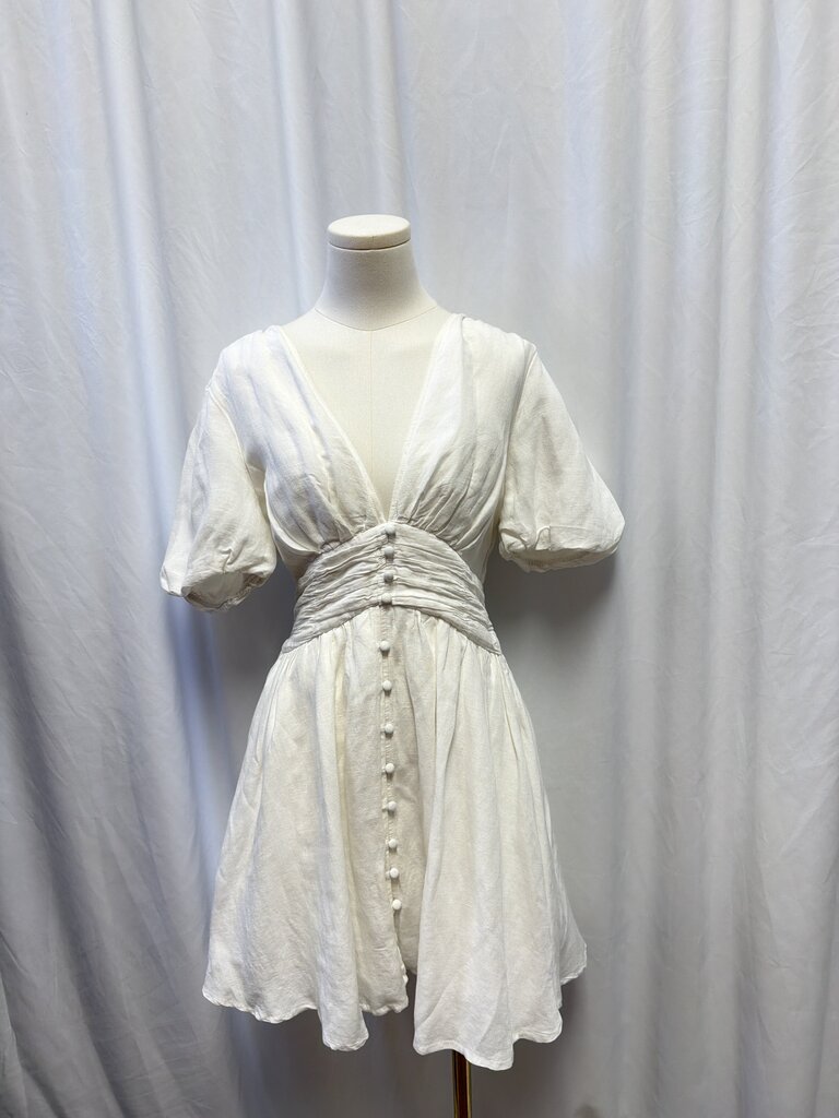 Anthropologie Linen Blend Puff Sleeve Mini Dress