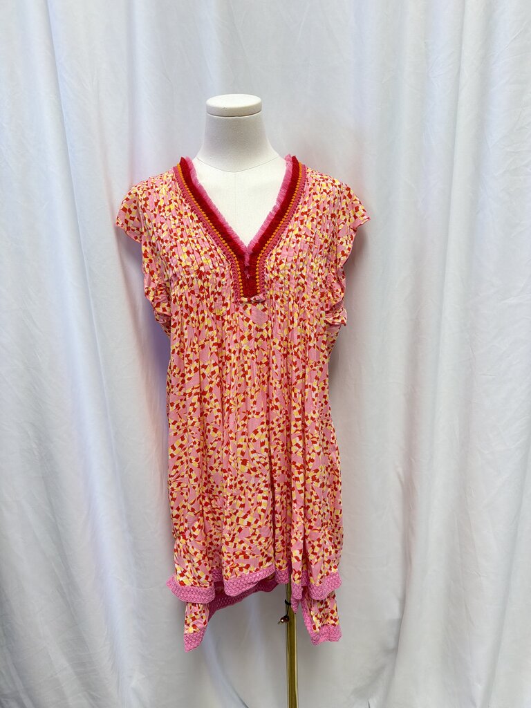 Poupette St. Barth Pin Tuck V-Neck Printed Mini Dress