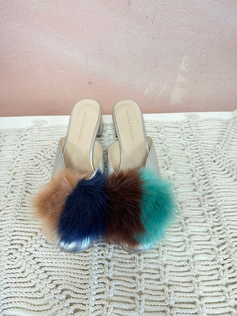 Loeffler Randall Silver Leather Pom Pom
