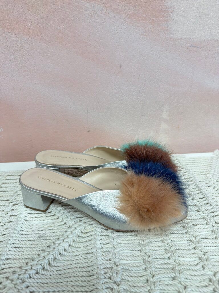 Loeffler Randall Silver Leather Pom Pom
