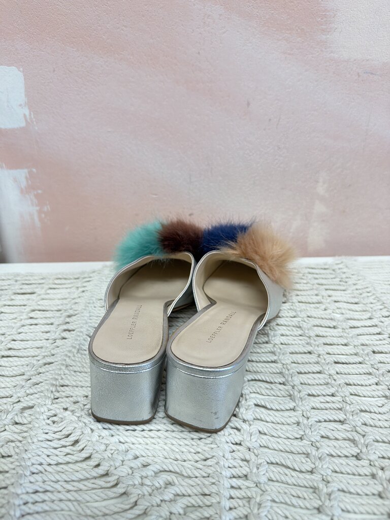 Loeffler Randall Silver Leather Pom Pom